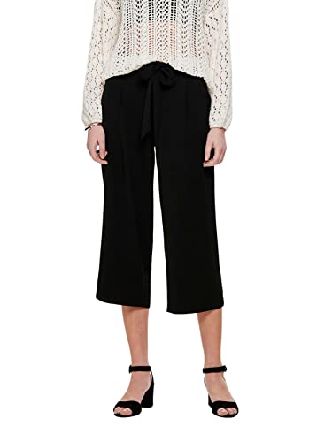 ONLY Damen Lockere Culotte Hose | Elegante 3/4 Stoff Marlene Pants | Bindegürtel & Stretch Bund ONLWINNER, Farben:Schwarz, Größe:36 von ONLY