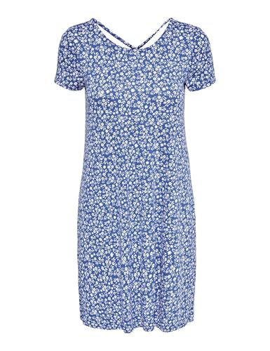 ONLY Damen Lockeres Shirtkleid | Mini Basic Kurzarm Sommer Dress | Rücken Ausschnitt Schnürung ONLBERA, Farben:Blau, Größe:XS von ONLY