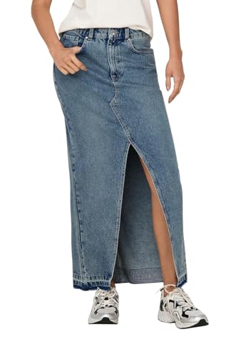 ONLY Damen Maxi Jeans Rock ONLAlina Leigh Long Langer Damenrock mit Schlitz 15315770 Medium Blue Denim M von ONLY