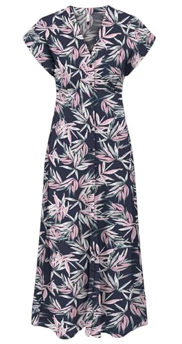 ONLY Damen Maxi Viskose Kleid mit Knopfleiste Blätterprint Onlnova Life Mollie Long 15317842 Sky Captain 476 True Leaf S von ONLY