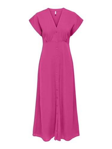 ONLY Damen Maxi Viskose Kleid mit Knopfleiste Onlnova Life Mollie Long 15317841 Raspberry Rose XS von ONLY