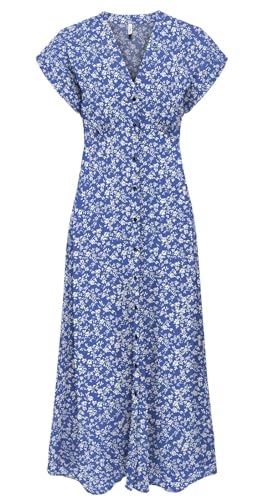 ONLY Damen Viskose Sommer-Kleid Onlnova Life Mollie Long Dress AOP PTM (DE/NL/SE/PL, Alphanumerisch, S, Regular, Regular, Dazzling Blue) von ONLY