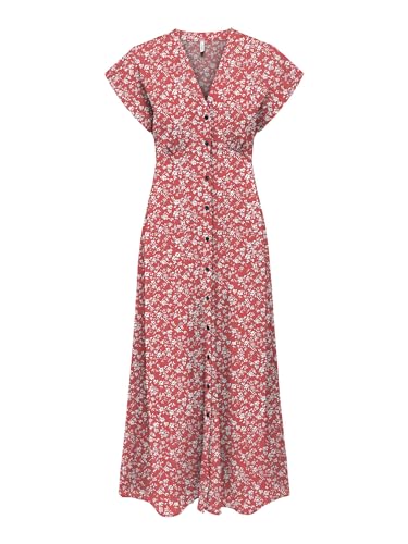 ONLY Damen Maxi Viskose Kleid mit Knopfleiste geblümt Onlnova Life Mollie Long 15317842 Rose of Sharon 473 Lovely Floral XS von ONLY