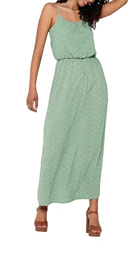 ONLY Damen Ärmelloses Maxi Blusenkleid | Lang Gepunktetes Print Tunika Dress | Spaghetti Träger ONLWINNER, Farben:Grün, Größe:38 von ONLY