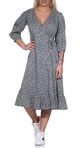 ONLY Damen Midi Kleid ONLOlivia 3/4 Wrap Dress Wickelkleid mit Alloverprint 15253350 Blue Mirage Tonal Flower XS von ONLY