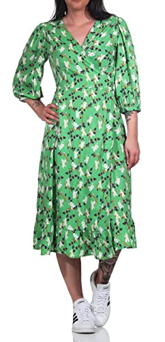 ONLY Damen Midi Kleid ONLOlivia 3/4 Wrap Dress Wickelkleid mit Alloverprint 15253350 Winter Green Sola Flower L von ONLY