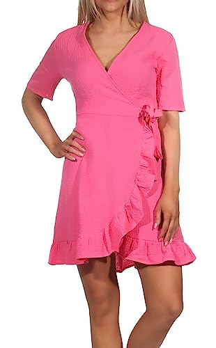 ONLY Damen Musselin Wickel Kleid ONLThyra Wrap Sommerkleid 15297312 Camellia Rose L von ONLY