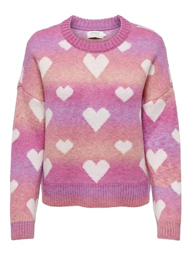 ONLY Damen ONLAIDA L/S CC KNT Pullover, Lavendula/Detail:Azalea pink/French Vanilla/W. CD Hearts, XL von ONLY