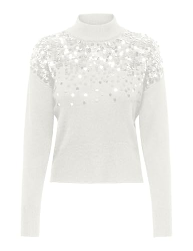 ONLY Damen ONLALBA LS Sequins HIGH Neck KNT Pullover, Cloud Dancer/Detail:Sequins, XS ONLY Damen ONLALBA LS Sequins HIGH Neck KNT Pullover, Cloud Dancer/Detail:Sequins, XS von ONLY