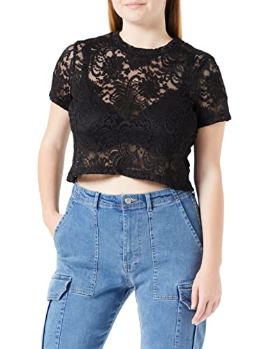 ONLY Damen ONLALBA S/S Cropped TOP JRS T-Shirt, Black, M von ONLY