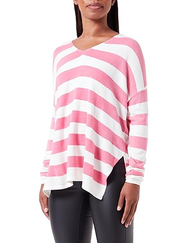 ONLY Damen ONLAMALIA L/S V-Neck CC KNT Pullover, Azalea Pink/Stripes:Cloud Dancer, L von ONLY