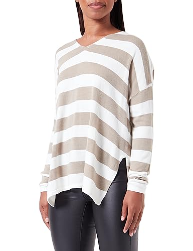 ONLY Damen ONLAMALIA L/S V-Neck CC KNT Pullover, Weathered Teak/Stripes:Cloud Dancer, M von ONLY