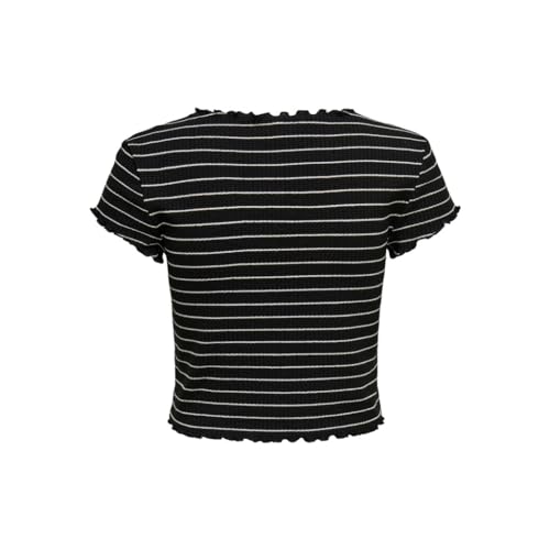 ONLY Damen ONLANITS S/S Cropped TOP JRS T-Shirt, Black/Stripes:Cloud Dancer small von ONLY