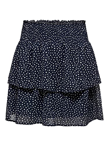 ONLY Damen Mini Volant Rock | Kurzer High Waist Chiffon Rüschen Skirt | Mehrlagig mit Stretch Bund ONLANN, Farben:Dunkelblau, Größe:S von ONLY