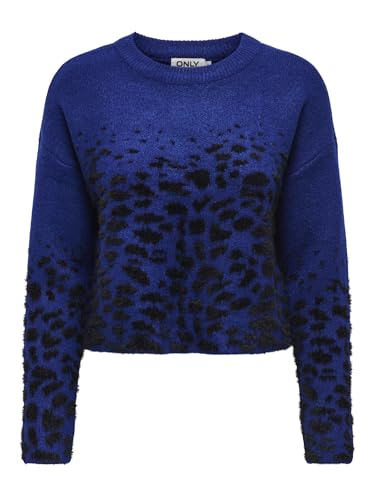 ONLY Damen ONLANNI LS Short O-Neck JQ KNT Pullover, Sodalite Blue/Pattern:Black, L ONLY Damen ONLANNI LS Short O-Neck JQ KNT Pullover, Sodalite Blue/Pattern:Black, L von ONLY