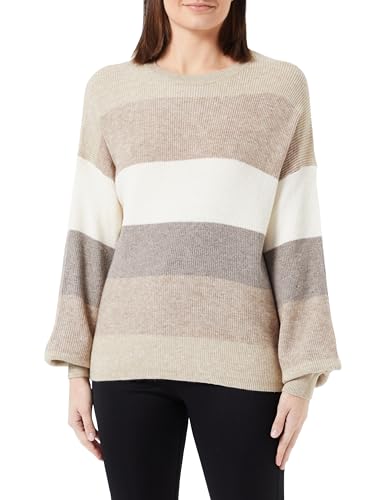 ONLY Damen Feinstrick-Pullover mit Breiten Streifen ONLAtia Stripe 15220044 Feather Gray/Beige/Whitecap M von ONLY