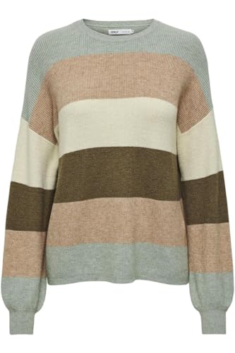 ONLY Damen ONLATIA L/S Stripe Pullover KNT NOOS Strickpullover, Hedge Green/Stripes:W. Toasted Coconut/Pumice Stone/Breen, S von ONLY