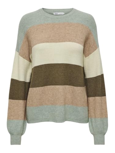 ONLY Damen ONLATIA L/S Stripe Pullover KNT NOOS Strickpullover, Hedge Green/Stripes:W. Toasted Coconut/Pumice Stone/Breen, XS von ONLY