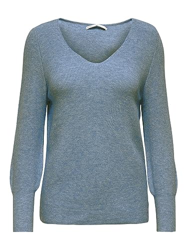 ONLY Damen ONLATIA L/S V-Neck Cuff KNT, China Blue/Melange, L von ONLY