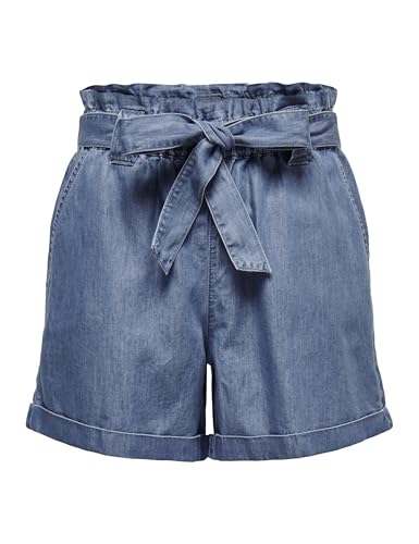 ONLY Damen Shorts Bermudas Jeans-Shorts Seitentaschen Gürtel High Waist Sommer Pants, Farben:Blau-3, Größe:S von ONLY