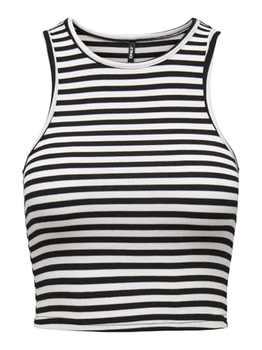 ONLY Damen ONLBELIA S/L Crop TOP JRS T-Shirt & Tops, Black/Stripes:Cloud Dancer (Ola), S von ONLY