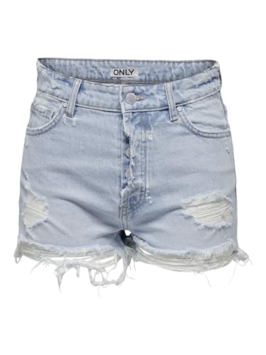 ONLY Damen ONLBILLIE HW Destroy DNM AZG Shorts, Light Blue Denim, XS von ONLY