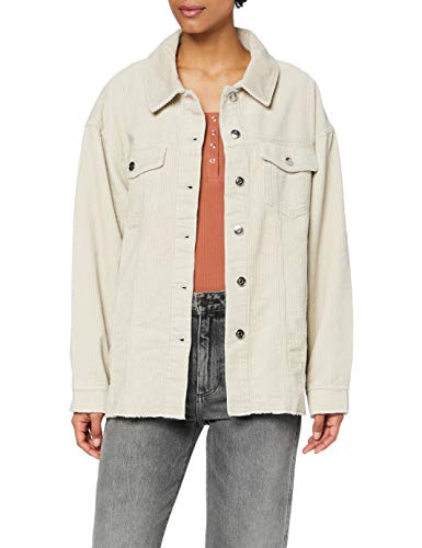 ONLY Damen Oversized Cord Jacke | Cardigan Shacket Übergangsjacke | Langarm Samt Hemd Shirt ONLBITTEN, Farben:Beige, Größe:L von ONLY