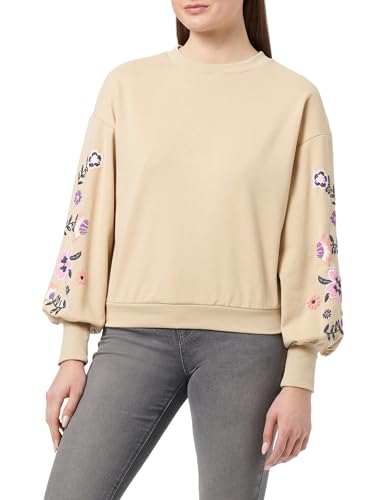 ONLY Damen ONLBROOKE L/S O-Neck SWT Sweatshirt, Pale Khaki/Print:Ina Flower, 38 von ONLY