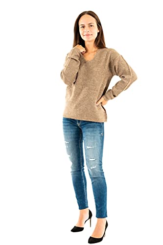 ONLY Damen Warmer Strickpullover | Knitted Basic Stretch Sweater | Langarm V-Ausschnitt Shirt ONLCAMILLA, Farben:Hellbraun, Größe:M von ONLY