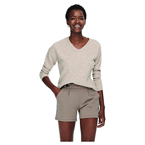 ONLY Damen Warmer Strickpullover | Knitted Basic Stretch Sweater | Langarm V-Ausschnitt Shirt ONLCAMILLA, Farben:Beige, Größe:L von ONLY