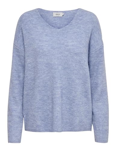 ONLY Damen Warmer Strickpullover | Knitted Basic Stretch Sweater | Langarm V-Ausschnitt Shirt ONLCAMILLA, Farben:Blau, Größe:M von ONLY