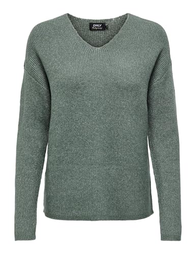 ONLY Damen ONLCAMILLA V-Neck L/S Strickpullover KNT 15204588, Laurel Wreath/Detail:Melange,XL von ONLY