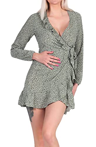 ONLY Damen Onlcarly L/S Wrap Short Dress Noos WVN Kleid, Seagrass/Multi Dot, M EU von ONLY