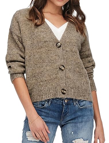 ONLY Damen Strickjacke ONLCelina Life kurzer Cardigan mit Knopfleiste 15229749 Chestnut W. Melange S von ONLY