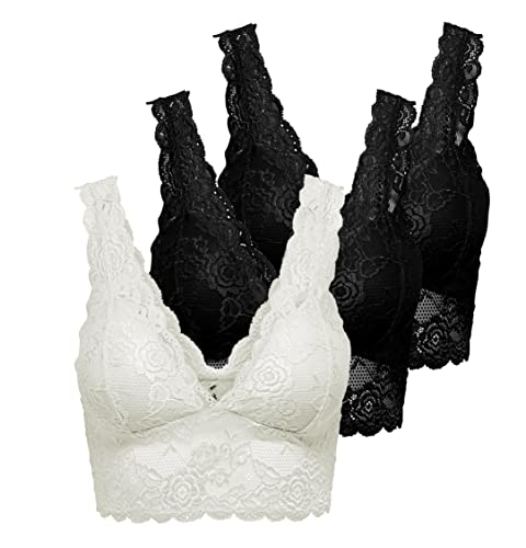 ONLY Damen ONLCHLOE 3-Pack LACE Bra Bügelloser Spitzen BH, Black/2XBLACK + 1XWHITE, M von ONLY