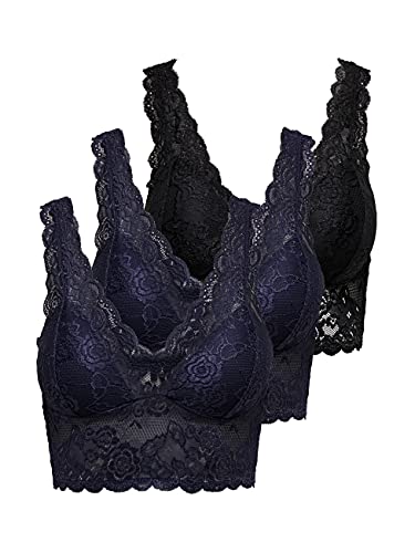 ONLY Damen ONLCHLOE 3-Pack LACE Bra Bügelloser Spitzen BH, 3er Pack Bra (2x Peacoat, 1x Black) ,S von ONLY