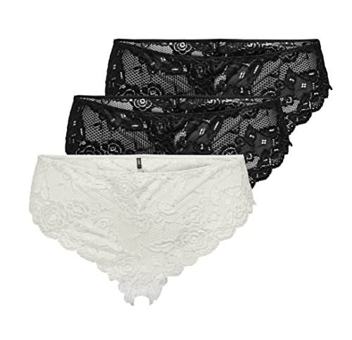 ONLY Damen ONLCHLOE LACE Brazil 3-Pack, Black/2xBLACK + 1XWHITE, L von ONLY