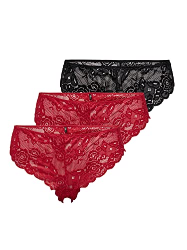 ONLY Damen ONLCHLOE 3-Pack LACE Bra Bügelloser Spitzen BH, 3er Pack Brazil (2x High Risk Red, 1x Black) ,M von ONLY