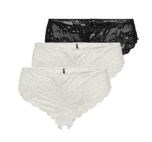 ONLY Damen ONLCHLOE LACE Brazil 3-Pack, White/2XWHITE + 1XBLACK, L von ONLY