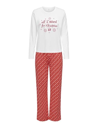 ONLY Damen ONLCHRISTMAS L/S Pants Nightwear Acc Schlafanzug, High Risk Red/AOP:Snowflake, M von ONLY