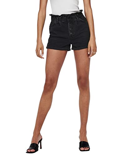 ONLY Damen Denim Jeans Shorts | Kurze Bermuda Pants Sommer Hose | Paperback mit elastischem Bund ONLCUBA, Farben:Schwarz, Größe:XL von ONLY