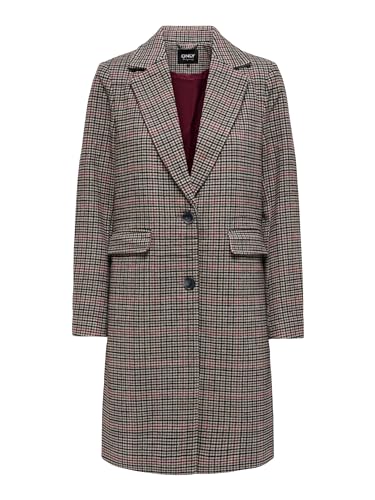 ONLY Damen ONLDAISY Check Coat CC OTW Mantel, Dark Earth/Checks:Cabernet+Cloud Dancer+Phantom, M von ONLY