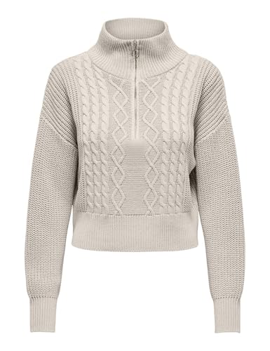 ONLY Damen Strickpullover ONLDoritta Cable Zip High Neck Pulli mit Kragen 15306911 Pumice Stone XL von ONLY
