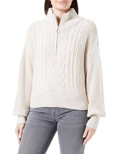 ONLY Damen ONLDORITTA LS Cable Zip HIGH Neck KNT Strickpullover, Pumice Stone, XS von ONLY