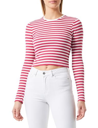 ONLY Damen ONLELINA L/S Cropped TOP JRS Langarmshirt, Cloud Dancer/Stripes:Rasberry Sorbet, Large von ONLY