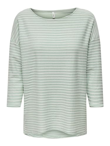 ONLY Damen ONLELLY 3/4 Boatneck TOP JRS Langarmshirt, Frosty Green/Stripes:Cloud Dancer, X-Small von ONLY