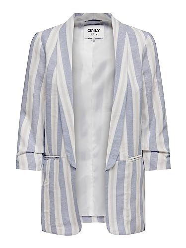 ONLY Damen ONLELLY-Caro 3/4 Linen TLR NOOS Blazer, English Manor/Stripes:Cloud Dancer & Gray Violet, 32 von ONLY