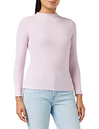 ONLY Damen Dünnes Langarm Shirt | Geripptes Stehkragen Basic Longsleeve ONLEMMA | Gewelltes Oberteil, Farben:Rosa, Größe:M von ONLY