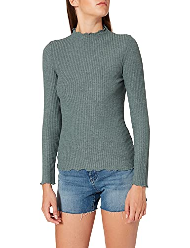 ONLY Damen Dünnes Langarm Shirt | Geripptes Stehkragen Basic Longsleeve ONLEMMA | Gewelltes Oberteil, Farben:Grün, Größe:XS von ONLY