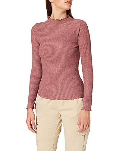 ONLY Damen Dünnes Langarm Shirt | Geripptes Stehkragen Basic Longsleeve ONLEMMA | Gewelltes Oberteil, Farben:Braun, Größe:L von ONLY